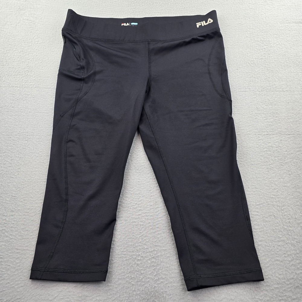 Fila Sport Running Athletic Capri Leggings Womens Large Black Stretch Pull On